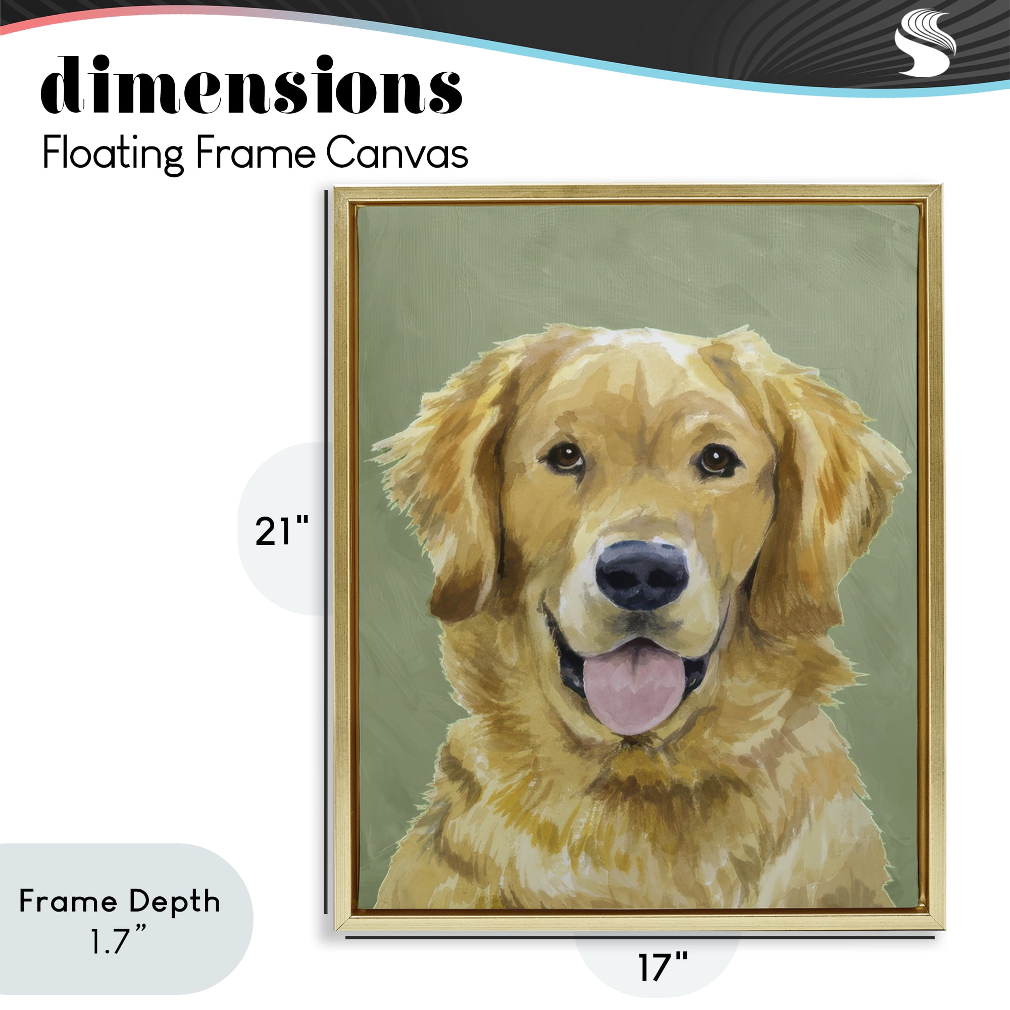 Stupell Industries Smiling Golden Retriever Portrait Gold Framed Floater Canvas Wall Art, design by Lil' Rue