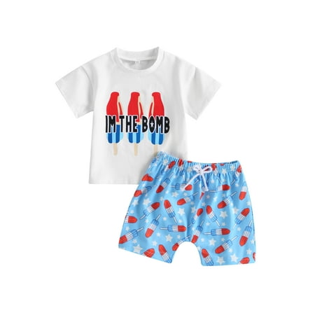 

Bagilaanoe 4th of July Clothes for Toddler Baby Boys Letter Print Short Sleeve T-shirt Tops + Shorts 6M 12M 18M 24M 3T 4T Kids Independence Day Outfits 2pcs Short Pants Set