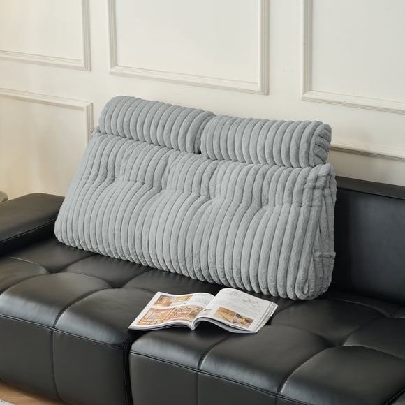 Z-Hom Almohada de Cuña con Respaldo Grande de Piel Sintética Tamaño Matrimonial con Bolsillos Laterales, Almohada de Cabecera Triangular, Almohada de Descanso para Cama y Lectura con 2 Almohadas