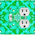 thumbnail image 1 of Metal Light Switch Plate Cover Neon Green Teal Tile Mandala Flower Pattern MDL039, 1 of 13