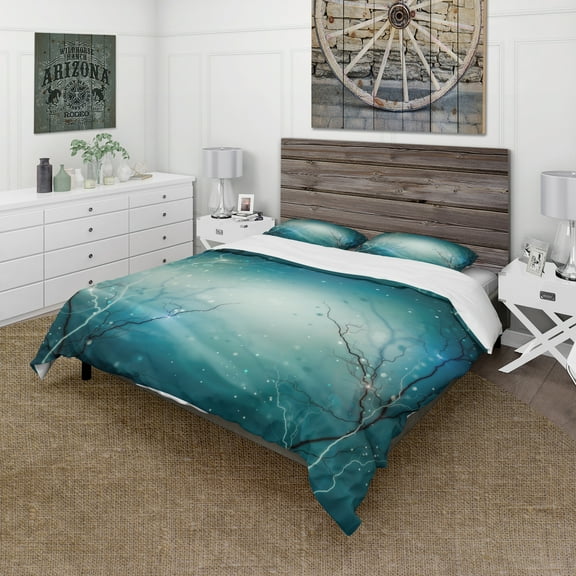 Designart 'Blue Winter Fantasy Forest' Cabin & Lodge Duvet Cover Set
