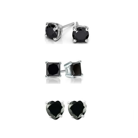 18k White Gold 4 Ct Black Sapphire Heart Plated Stud Earrings by Paris Jewelry