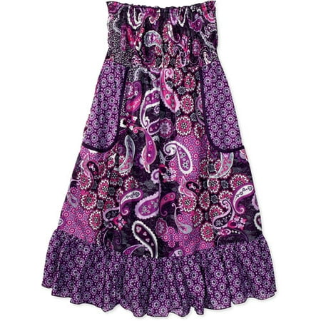 No Boundaries - Juniors' Print Smocked Strapless Dress