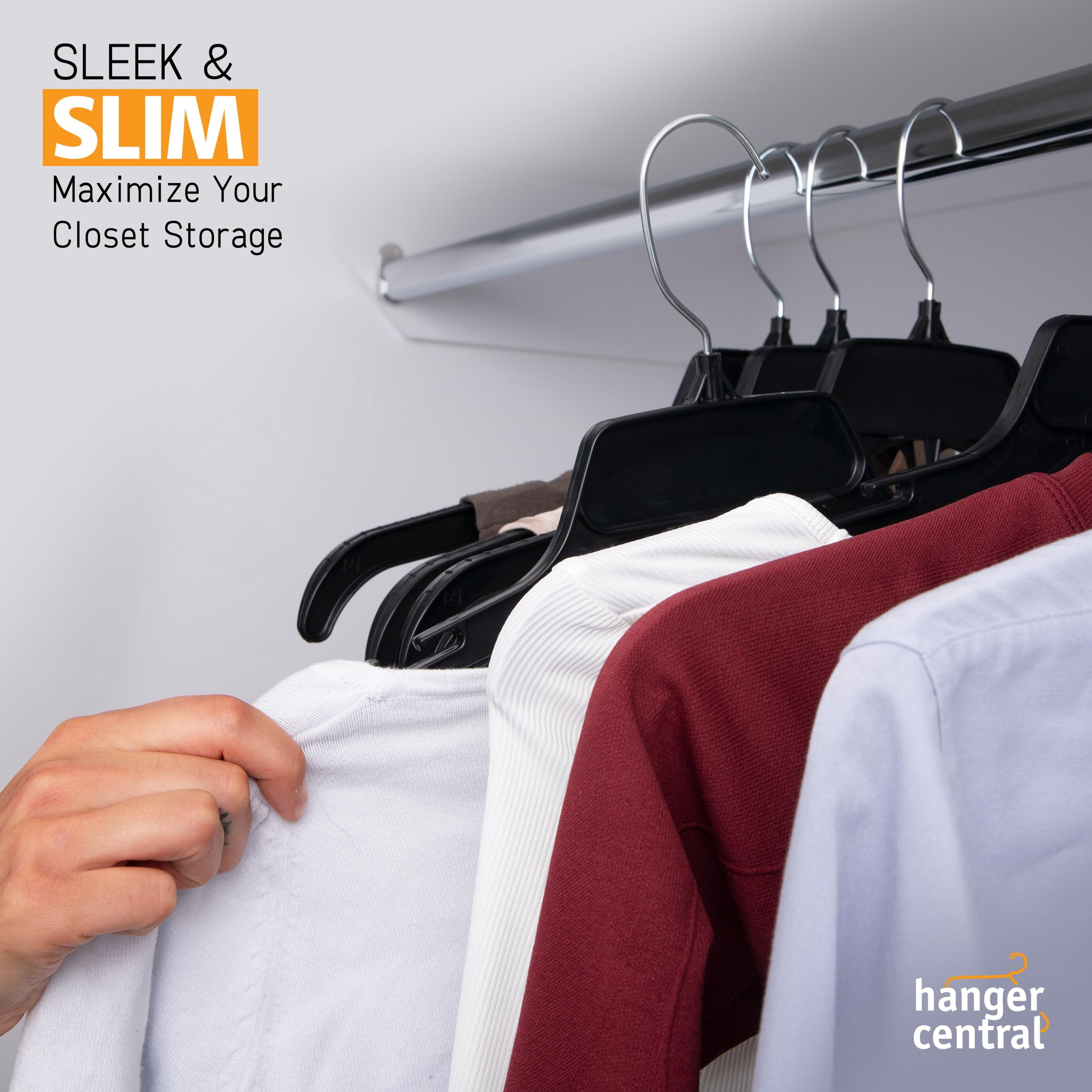 Hanger Central 25 Pack Black Plastic Shirt Hangers With Swivel Hooks 19 inch