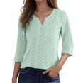 thumbnail image 2 of Womens 3/4 Sleeve Tops Ladies Fashion Casual Jacquard Top Blouse Basic Tees M, 2 of 5