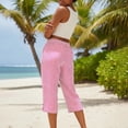 thumbnail image 5 of cfhntfmh Striped Capri Pants for Women Loose Fit Straight Leg Cropped Pant Casual Summer Linen Clothes Drawstring Capris, 5 of 6