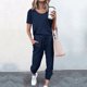 thumbnail image 1 of ICHUANYI Clearance Fashion Women Summer Solid Button Casual Short SLeeve Top+ Pant Set(Navy, M) ICHUANYI WER2023080914393, 1 of 5