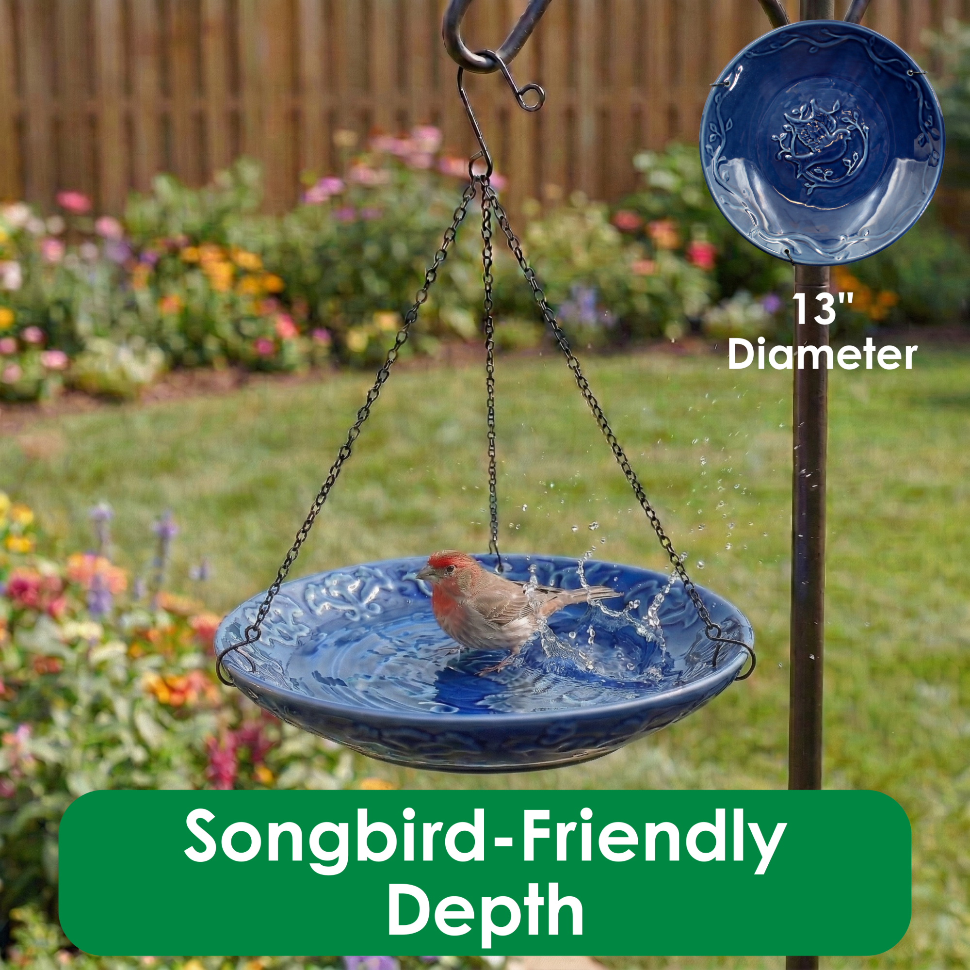 Backyard Essentials Bird Bath Hanging Birdbath Blue Bluebird for Bird Feeders