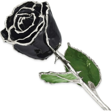 Fashion Lacquer Dipped Silver Trim Black Rose Made In Thailand gm16750