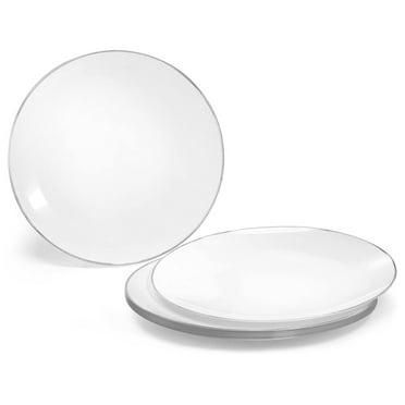 " OCCASIONS " 60 Plates Pack, Disposable Wedding Party Plastic Plates (7.5'' Appetizer/Dessert Plate, Bali in White & Silver)