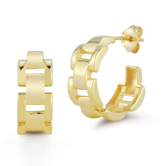 Adesso Milano 14K Gold Plated Sterling Silver Bold Chunky Link Hoop Earrings for Women, Womens Hoops