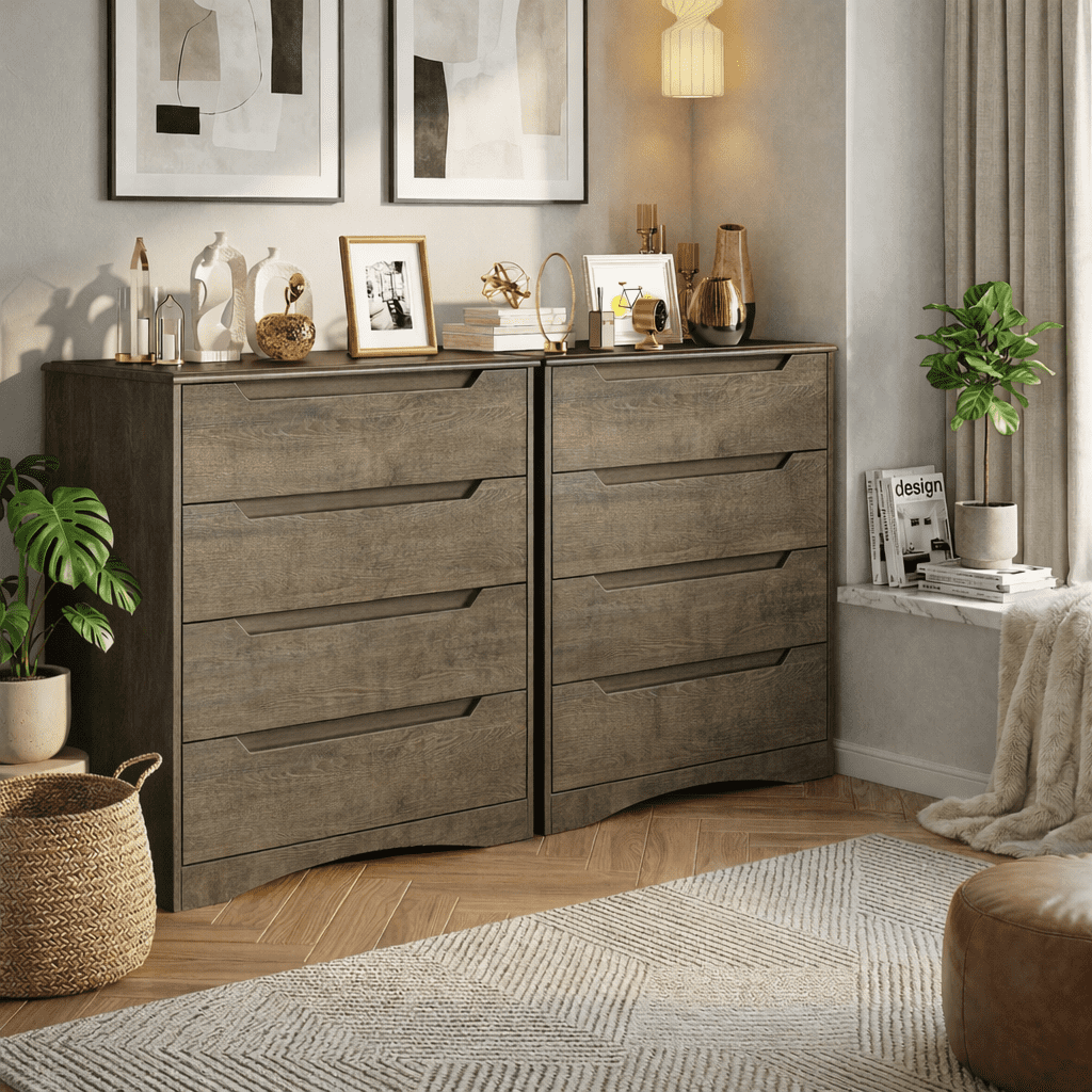 Aiho White Dresser with 4 Drawers, Wood Tall Chest, Drawer Safety Stop, Easy Assembly