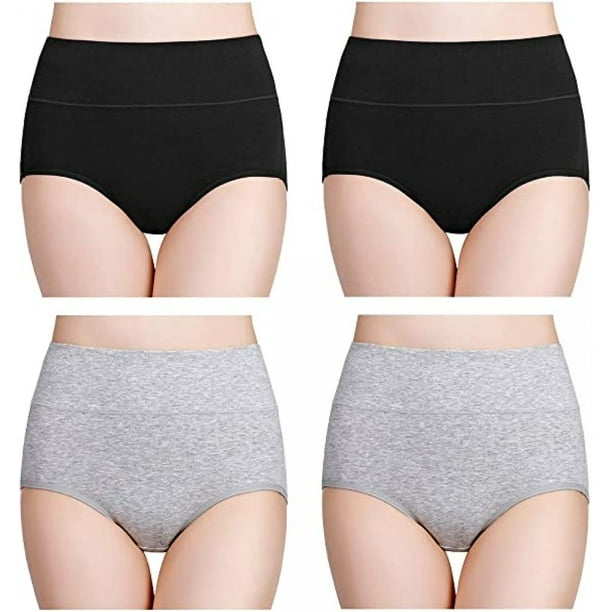 Women's High Waisted Cotton Underwear Ladies Soft Full Briefs Panties Pack  Of 4, Black+black+grey+grey, M 