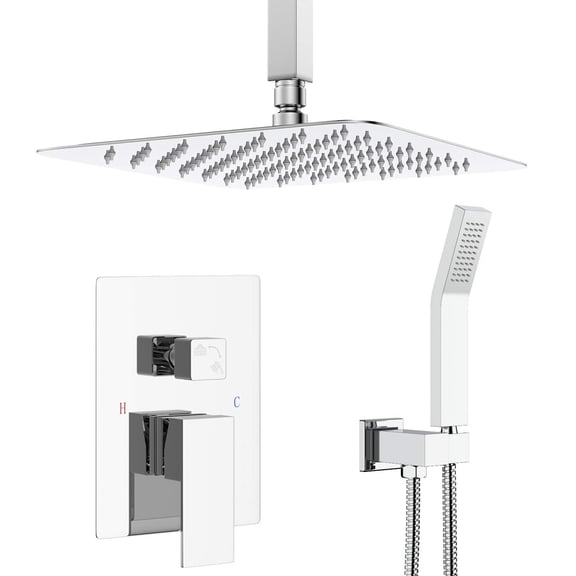 SunCleanse Luxury 12" Rainfall Shower Faucet Set, Ceiling Mount Shower Combo with Valve and Trim, Polished Chrome