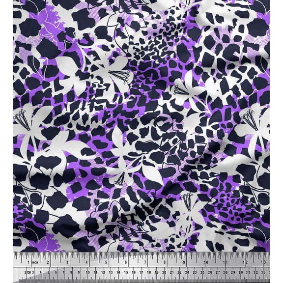 Soimoi Purple Rayon Fabric Leopard Animal Skin Print Sewing Fabric Yard 42 Inch Wide