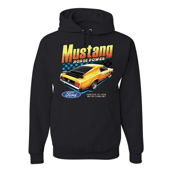 Wild Bobby, Ford Yellow Mustang Horsepower Cars and Trucks Unisex Graphic Hoodie Sweatshirt, Black, Small