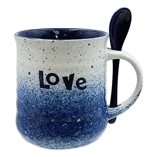 Rockin Mug with Spoon - for Mrs. & Mr. with Love Design - Glazed Ceramic Coffee and Tea Cup with Handle - a great marriage or couples Gift 19 ounces (Blue, 1)