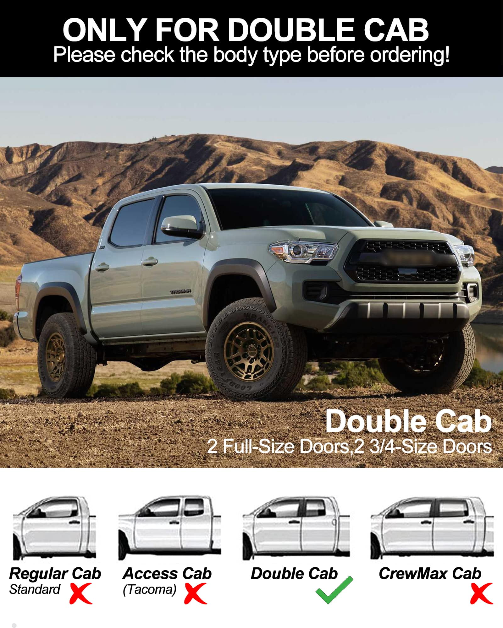 AOILE 6.3 Inch Running Boards – Aluminum Side Steps Nerf Bars for Toyota Tacoma Double Cab (2005-2025)