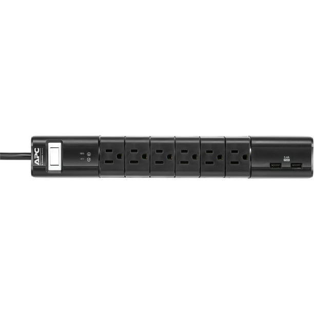 APC PE6RU3 Essential SurgeArrest 6RotatingOutlets Power Strip with 2