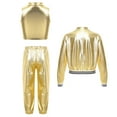 thumbnail image 2 of Alvivi 3Pcs Girls Hip Hop Clothes Set Performance Costumes Metallic Bomber Jacket Crop Top with Pants Set Gold 10, 2 of 5