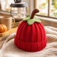 thumbnail image 6 of Baby Halloween Pumpkin Beanie Warm Knit Hat Cuffed Soft Skull Cap for Fall Winter Festive Parties and Cold Weather Wear for Infants Toddlers and Kids Red One Size, 6 of 7