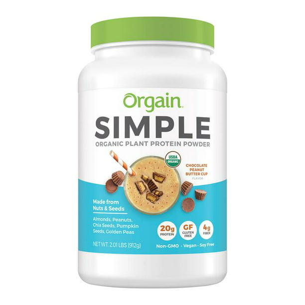 Orgain USDA Organic Simple Plant Protein Powder - Chocolate Peanut Butter Cup 2.01 lbs - Walmart 