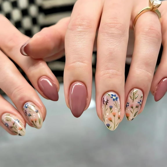 Yellow Flower Press on Nails Medium Almond Fake Nails Glossy White False Nail Tips with 3D Flower Designs Full Cover Glue on Nails French Acrylic Nails Stick on Artificial Nails for Women, 24Pcs 4