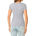 thumbnail image 4 of JoveMarine Women's Slim Fit V-Neck Short Sleeve T-Shirt Solid Color Fitted Tee Casual Summer Top for Daily Wear Spring/Summer Gray 2XL, 4 of 5