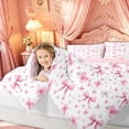 thumbnail image 3 of Meiyoeat Cherry Blossom Bow Twin Bedding Sets for Women Girls, Cartoon Watercolor Pink Floral Bedding Comforter Set, Pink Reversible, 7pcs, 3 of 6
