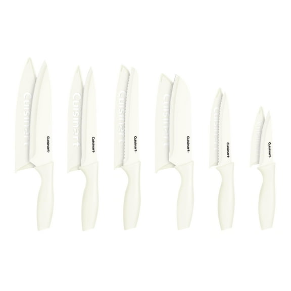 Cuisinart Knife Set, 12pc Ceramic Coated Knife Set with 6 Blades & 6 Blade Guards, Lightweight, Stainless Steel, Durable & Dishwasher Safe (Cream)