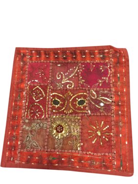 Mogul Vintage Cushion Cover Bohemian Decor Embroidered Sequin Work Pillow Case 16"x16"