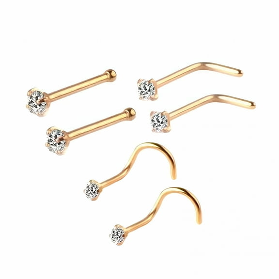 DESIGNICE 2X6Pcs Corkscrew Nose Rings Stainless Steel Nose Studs for Men Women Birthdays Gold