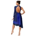 thumbnail image 2 of iiniim Women Lyrical Performance Asymmetrical Split Leotard Dress Modern Dance Costume Navy Blue L, 2 of 7