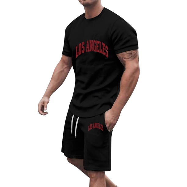 Playeras Deportivas De Verano Para Hombre, Camiseta Informal De Dos Piezas Con Estampado De Letras, Camiseta De Manga Corta Con Cuello Redondo Y Pantalones Cortos