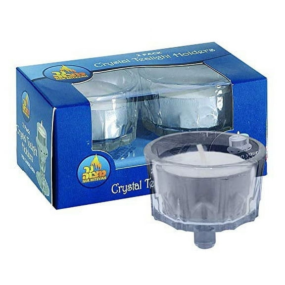 Ner Mitvah, Candalabra Version Glass Crystal Tea Light Holder - With Safety Rubbers (2 Pack)