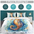 thumbnail image 5 of 3 Pcs Soft Bedding Set, Includes 1 Duvet Cover with Zipper And 2 Pillow Shams,Underwater World Seahorse Watercolor Twin(86"x70"), 5 of 8