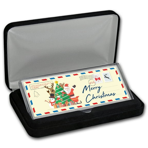 4 oz Silver Colorized Bar - Postcard "Merry Christmas" (w/Box)