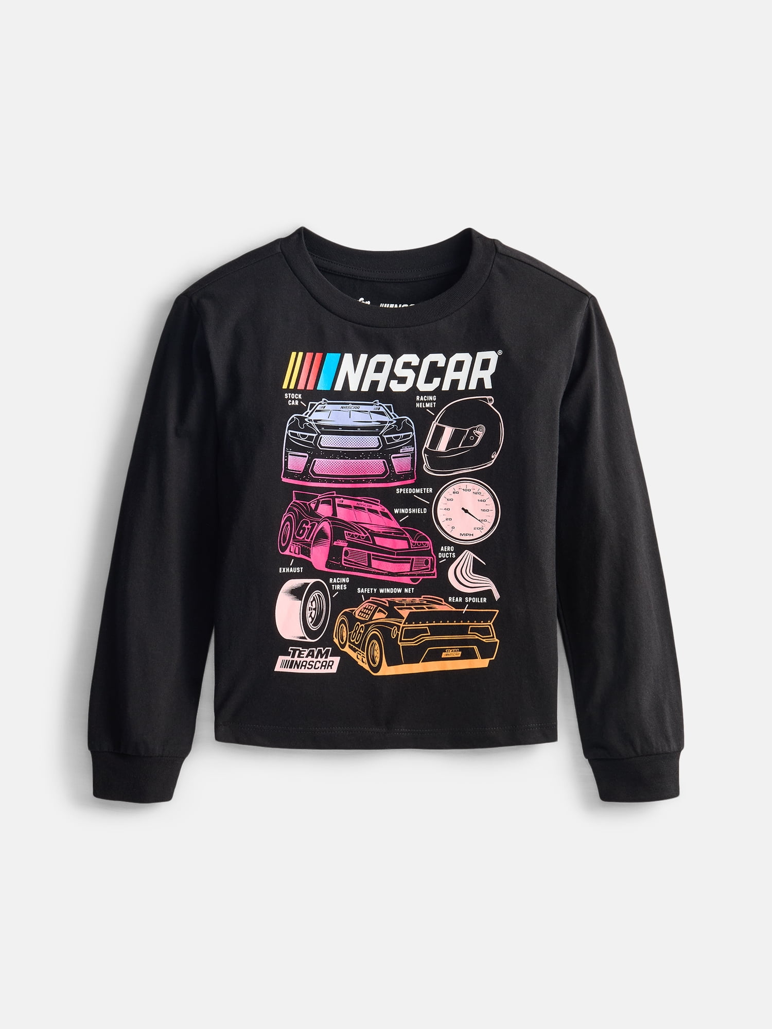 Wonder Nation Girls Graphic NASCAR Tee with Long Sleeves, Sizes 4–18