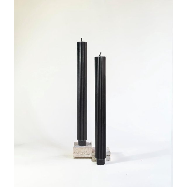 PAMELIFE 2 Pack | 10" Premium Unscented Ribbed Wick Taper Candles, Tall Ribbon Wax Dinner Unscented Modern Home Décor Soy Wax Handmade 12 Hours candlesticks (Black)