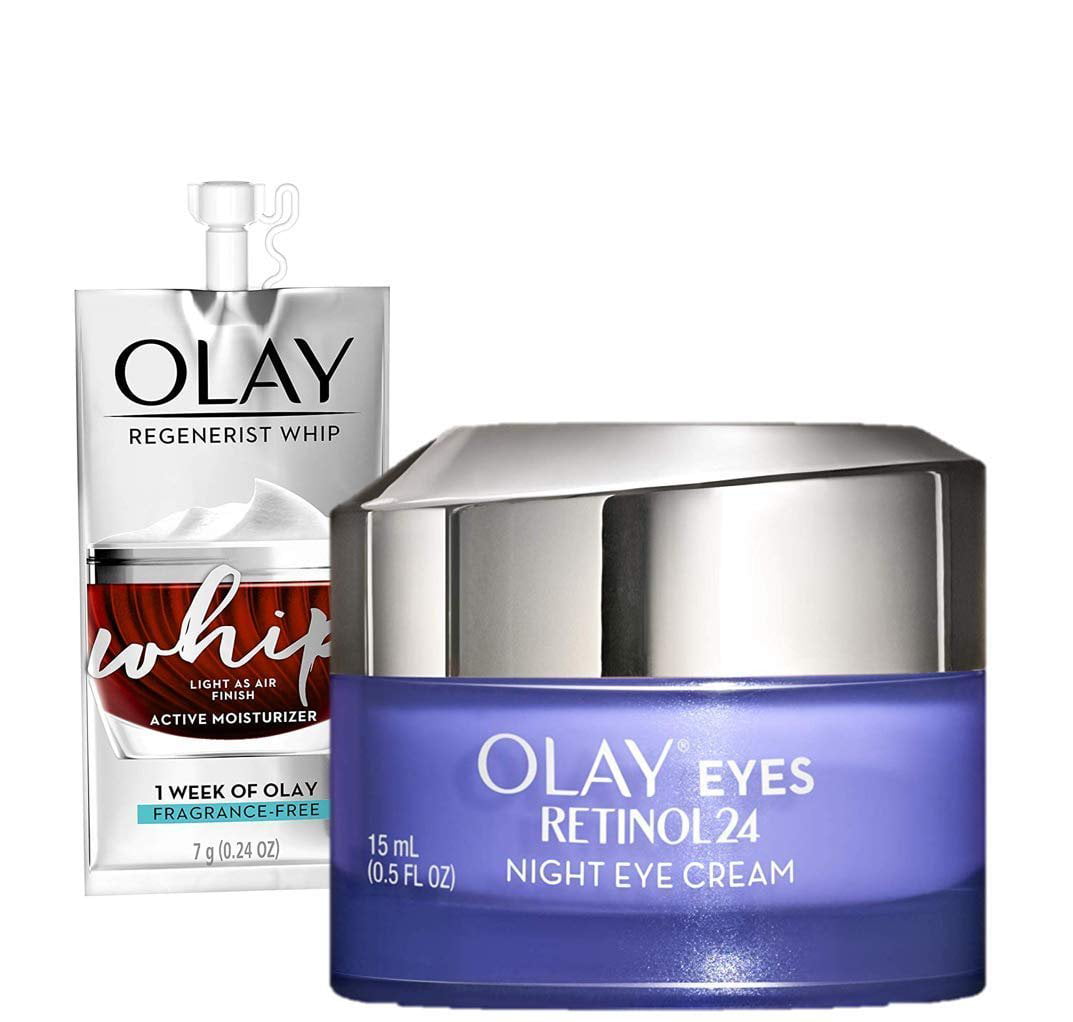 Olay Regenerist Retinol 24 Night Eye Cream, 0.5 fl oz + Whip Face Moisturizer, Trial Size, .247