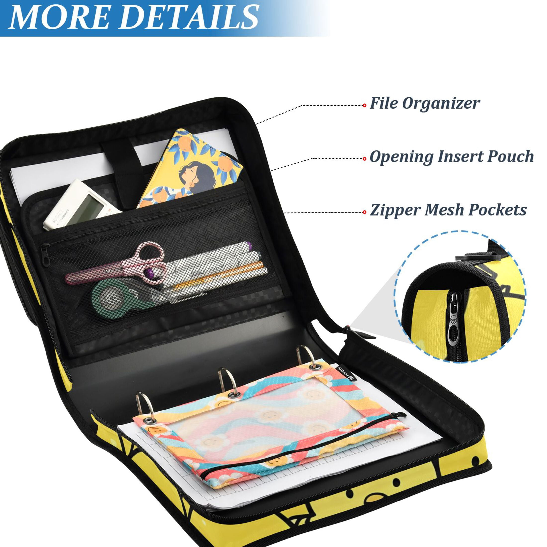 ALAZA Zipper Binder Chickens Yellow 3 Ring Trapper Keeper File Folder Organizer Bag