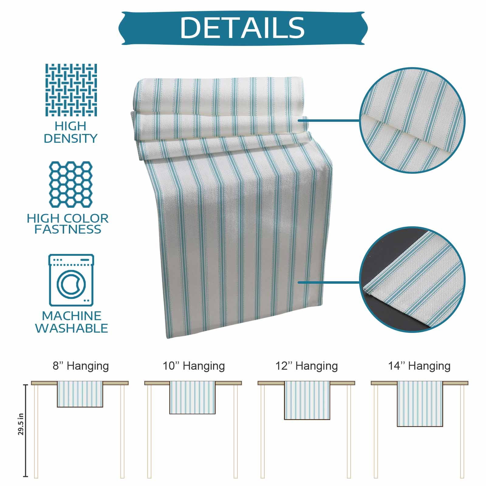 ERUNPONLY Blue Striped Table Runner - 120 Inch Long Blue White Stripes Farmhouse Cotton and Linen Blended Dress Scarves Farmhouse Table Runner for Kitchen Dining, Coffee Table, 13" x 120"