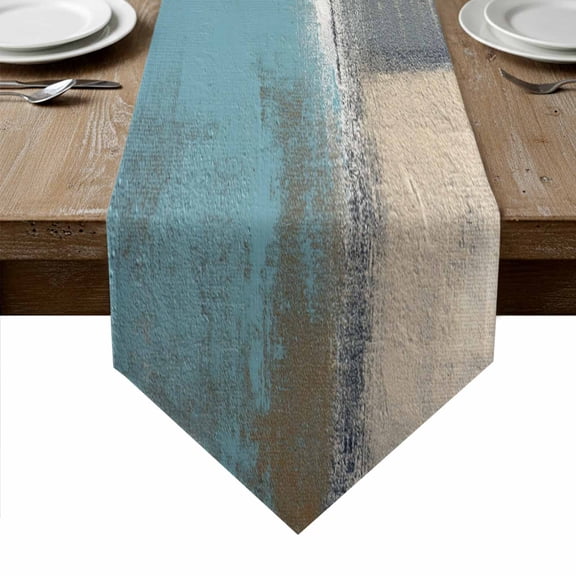 Modern Blue Table Runner Linen Burlap Table Runner 120 Inches Long Rustic Mottled Oil Painting Texture Dresser Scarves for Kitchen Island Coffee Dining Room Party Wedding Holiday Decoration 13"x120"
