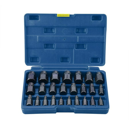 Dilwe Multi Spline Screw Extractor Set Sturdy Designed Tools for Studs Bolts Removal 25pcs Set Hex Bit Head Damaged Screw Broken Bolt Water Pipe Remover Socket Wrench Bolt