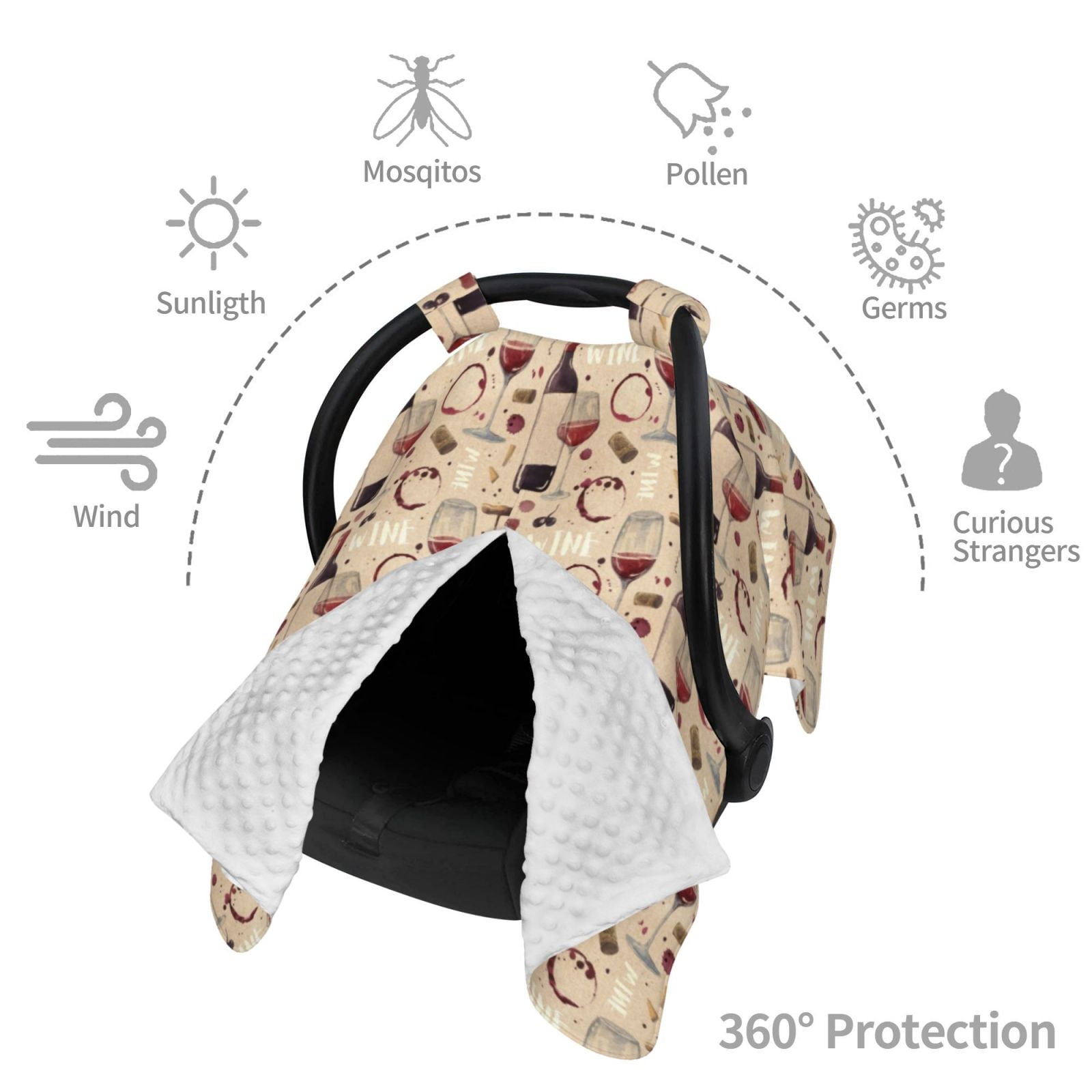 Car Seat Cover Baby - Wine Glasses Breathable Infant Car Seat Cover for Baby Carseat, Lightweight Comfort Baby Essentials Must Haves Newborn Stuff for Girl Boy