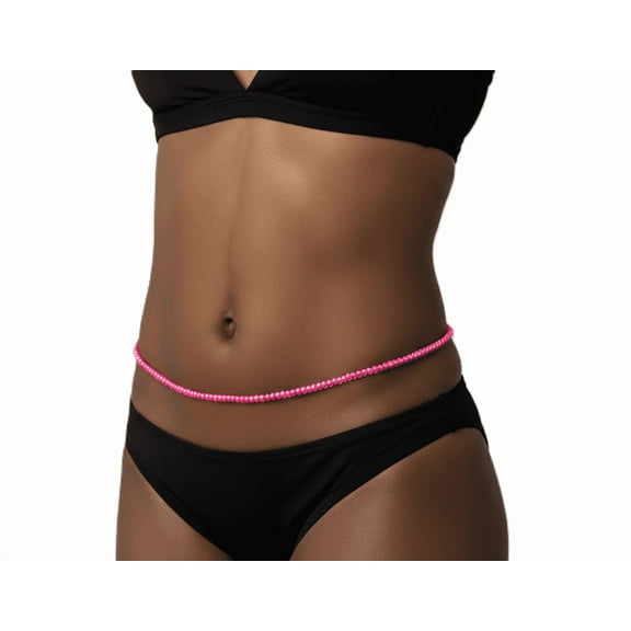 Glossy Pink Glass Waist Beads, 42-Inch Tie-On Cotton Strand