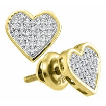925 Sterling Silver Yellow Heart Stud Earrings  1/10ct Diamond Screw-Back 8.2x8.6mm