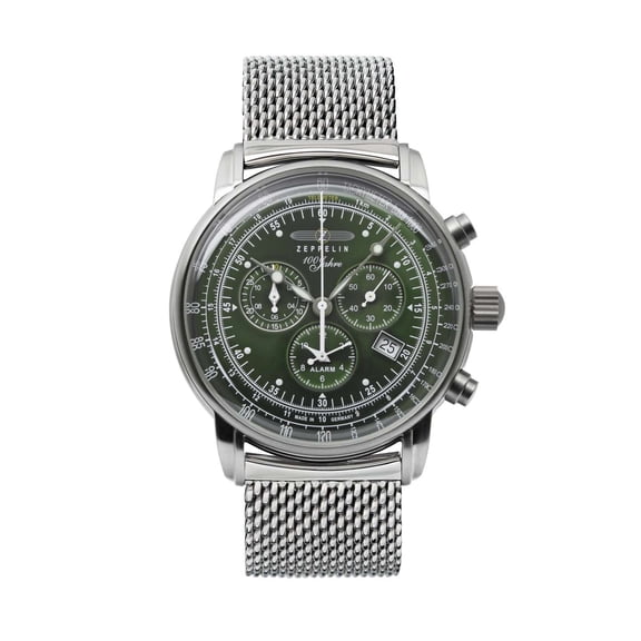 100 Jahre Chronograph Green with Mesh Bracelet | Green Dial