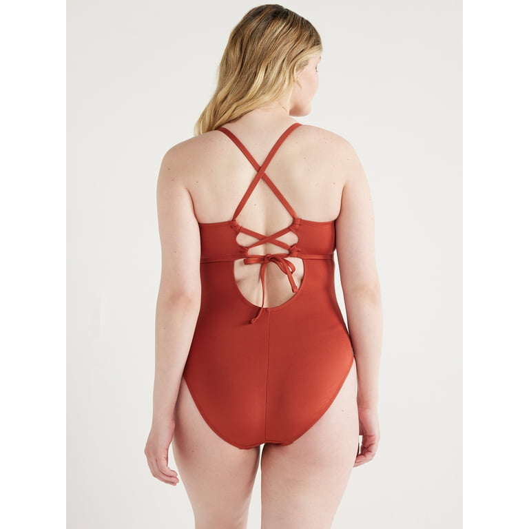 Time and Tru Women's and Plus Lace Plunge One Piece Swimsuit
