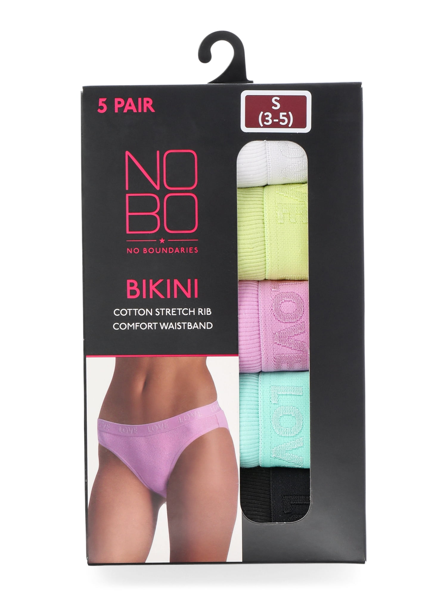 No Boundaries Women's Stretch Ribbed Bikini, Underwear 5 Pack XS-XXXL
